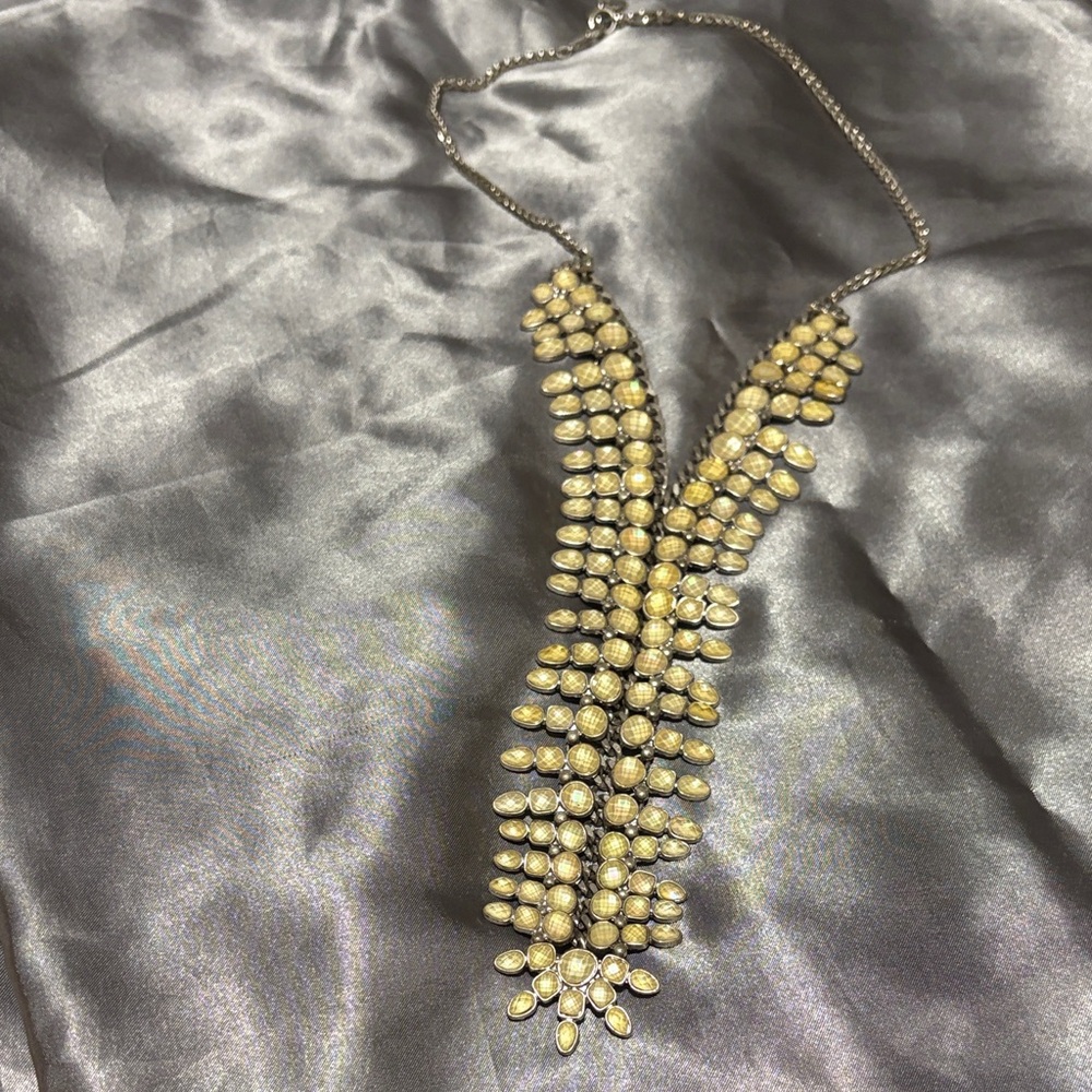 Lucky Brand Silver-Tone Necklace with Pale Yellow Crystal Bib
